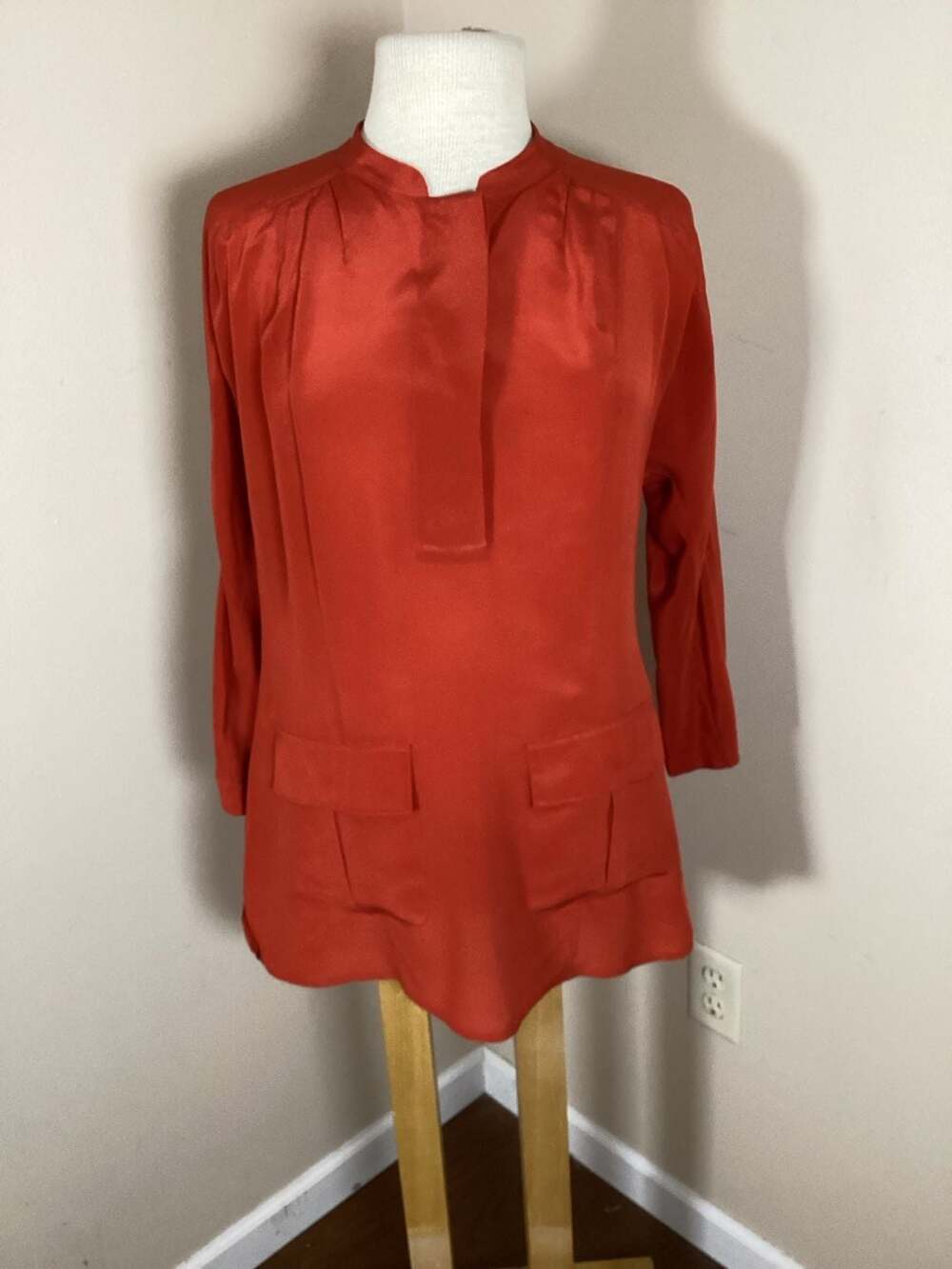Edme & Esyllte Anthropologie Burnt Orange Silk Tunic Blouse Size S